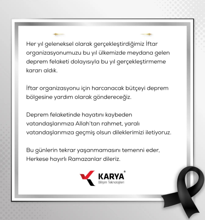 KaryaBT İftar Organizasyonu İptal Duyurusu